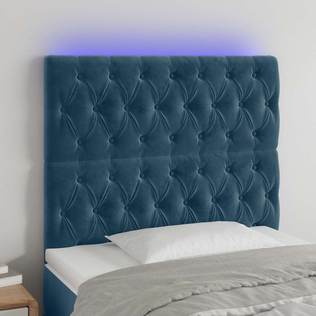 Hoofdbord LED 90x7x118/128 cm fluweel donkerblauw