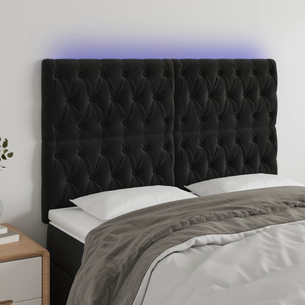 Hoofdbord LED 144x7x118/128 cm fluweel zwart – afbeelding 1