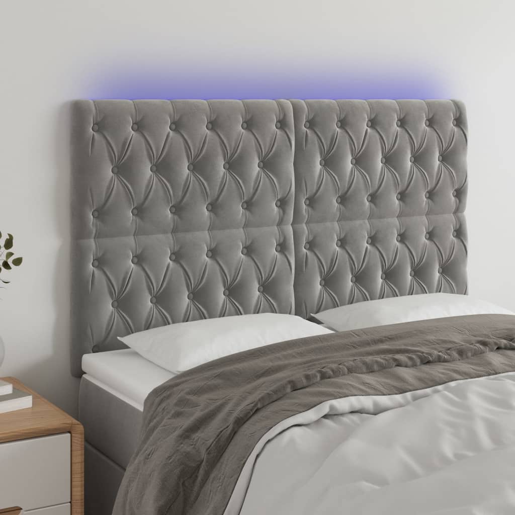 Hoofdbord LED 160x7x118/128 cm fluweel lichtgrijs – afbeelding 1