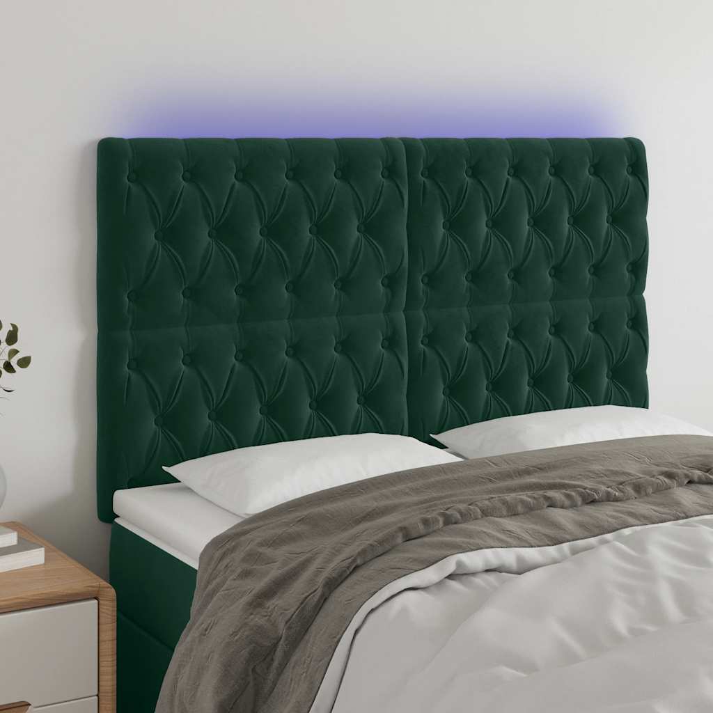 Hoofdbord LED 160x7x118/128 cm fluweel donkergroen – afbeelding 1
