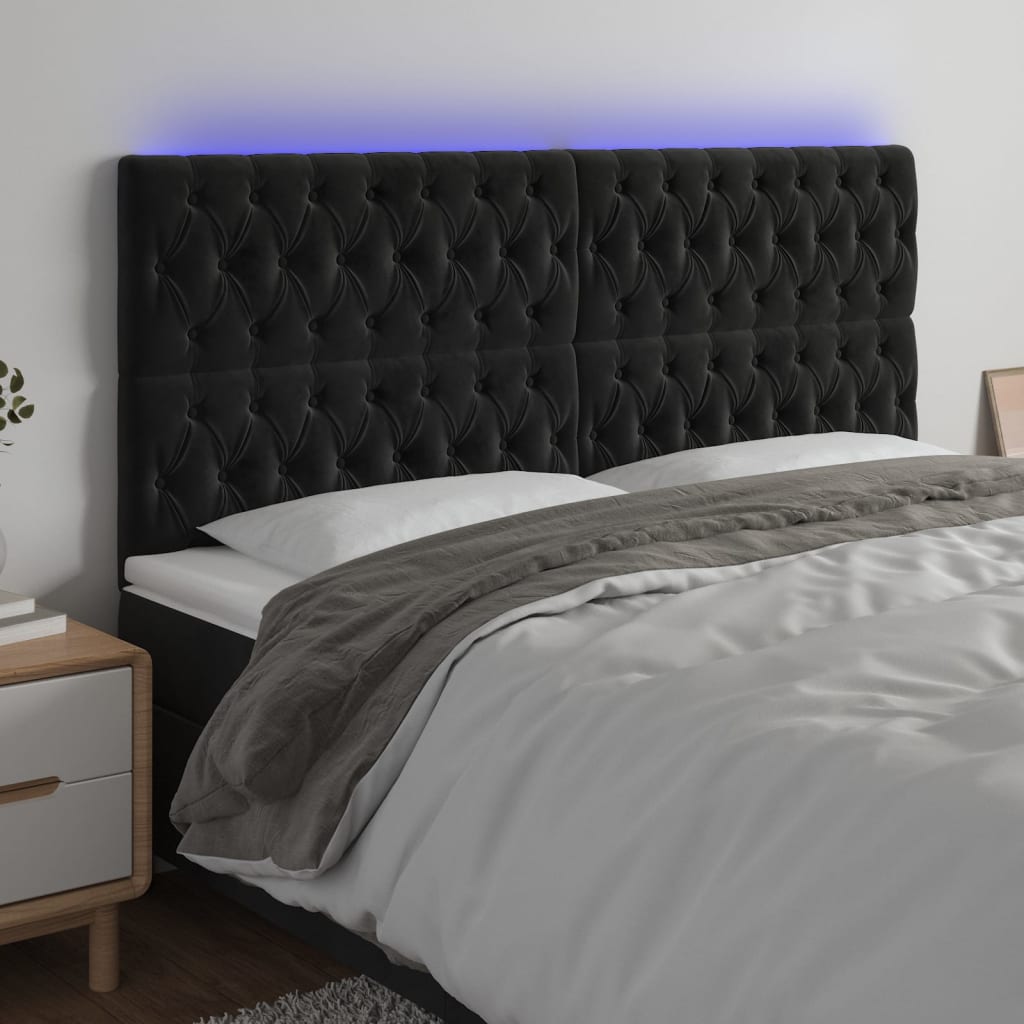 Hoofdbord LED 200x7x118/128 cm fluweel zwart – afbeelding 1