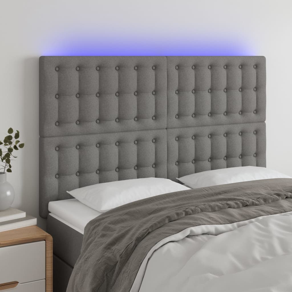 Hoofdbord LED 144x5x118/128 cm stof donkergrijs – afbeelding 1