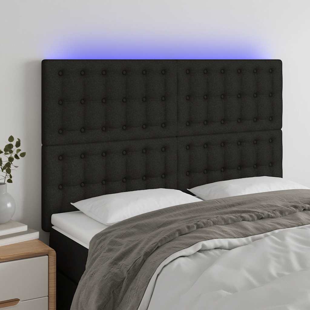 Hoofdbord LED 144x5x118/128 cm stof zwart – afbeelding 1