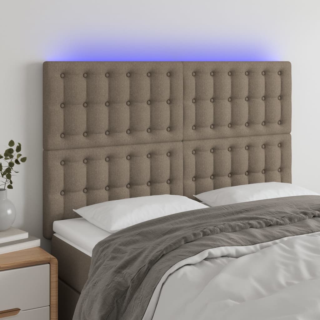 Hoofdbord LED 144x5x118/128 cm stof taupe – afbeelding 1