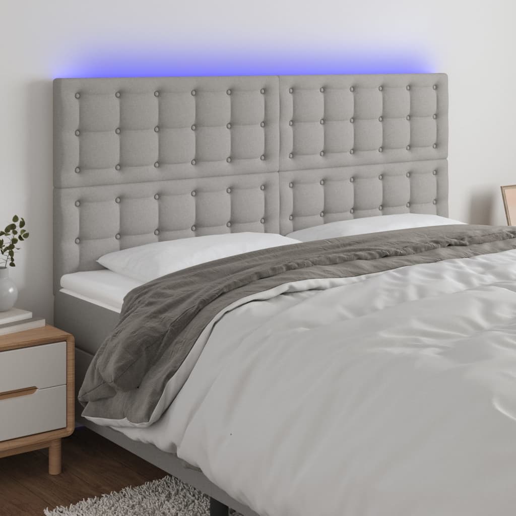 Hoofdbord LED 180x5x118/128 cm stof lichtgrijs – afbeelding 1