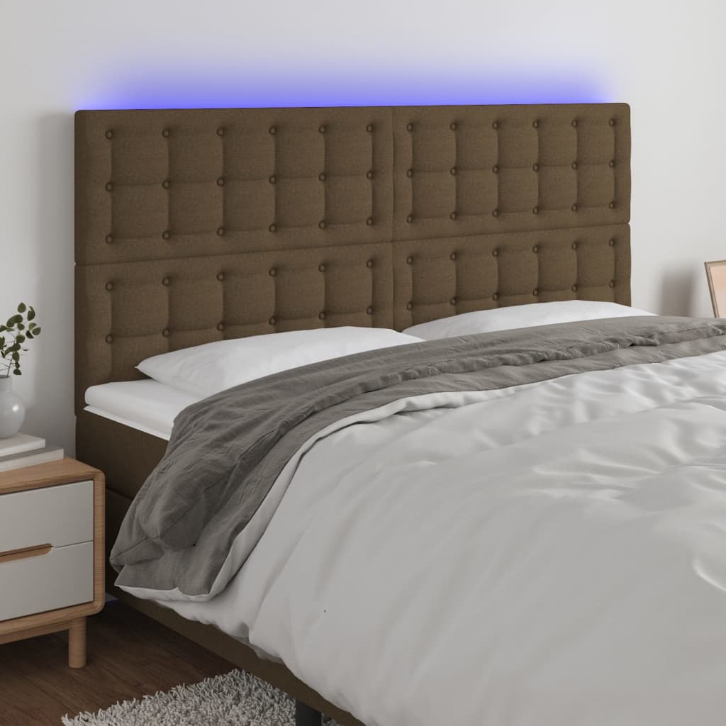 Hoofdbord LED 180x5x118/128 cm stof donkerbruin – afbeelding 1
