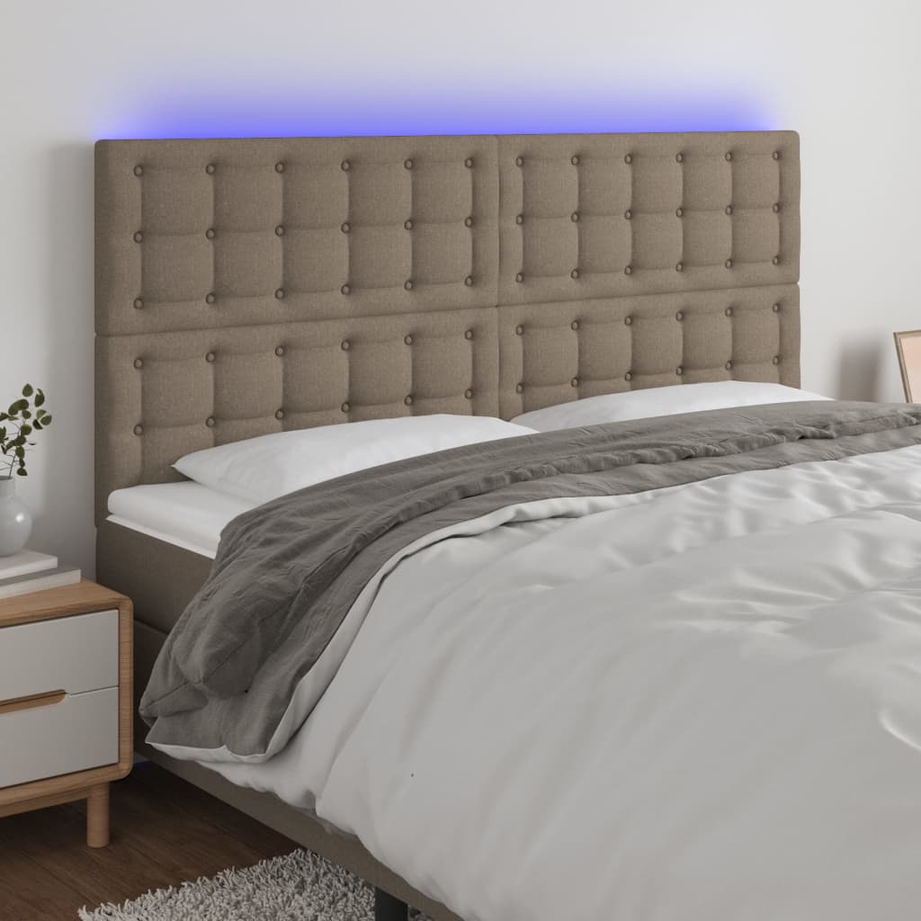 Hoofdbord LED 180x5x118/128 cm stof taupe – afbeelding 1