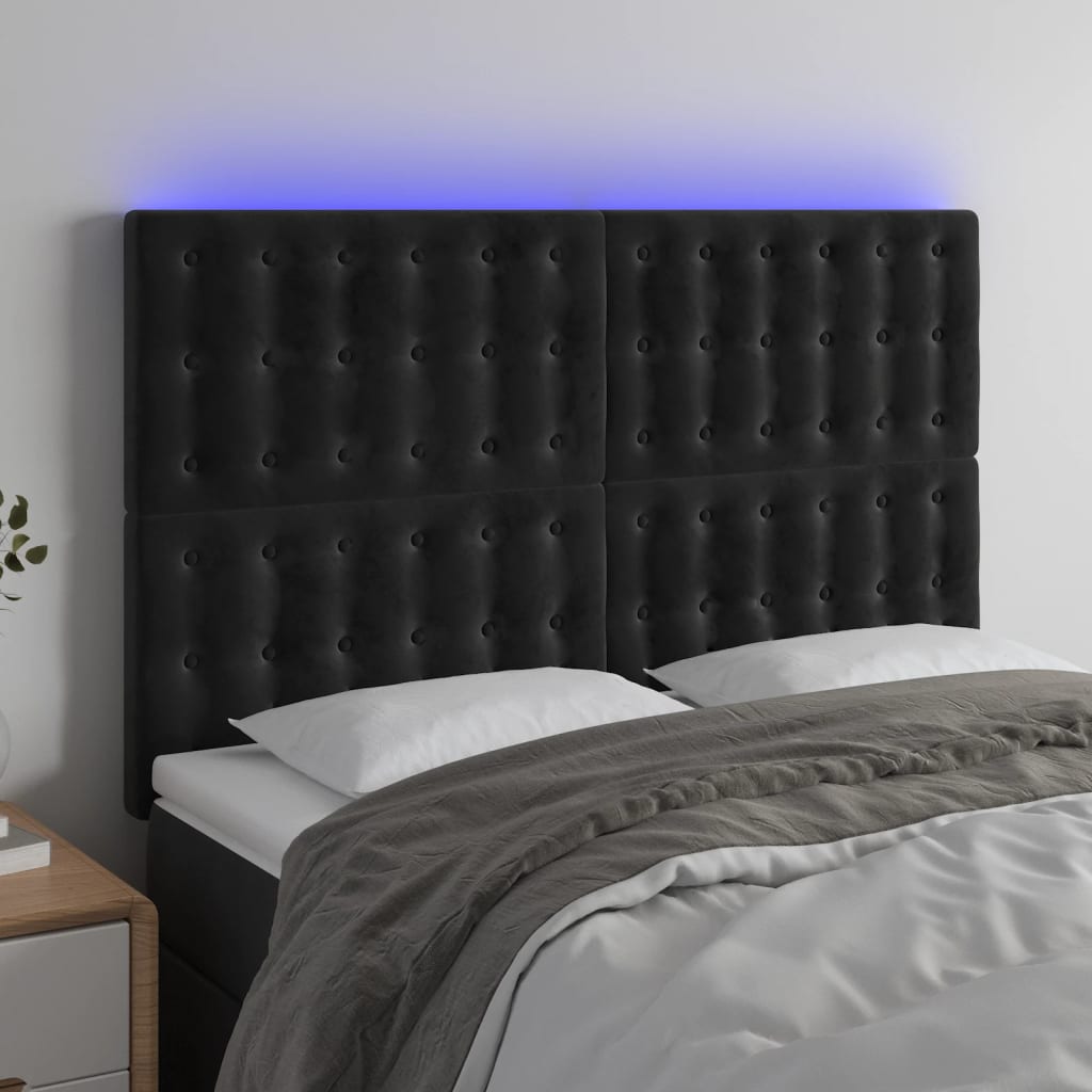 Hoofdbord LED 144x5x118/128 cm fluweel zwart – afbeelding 1