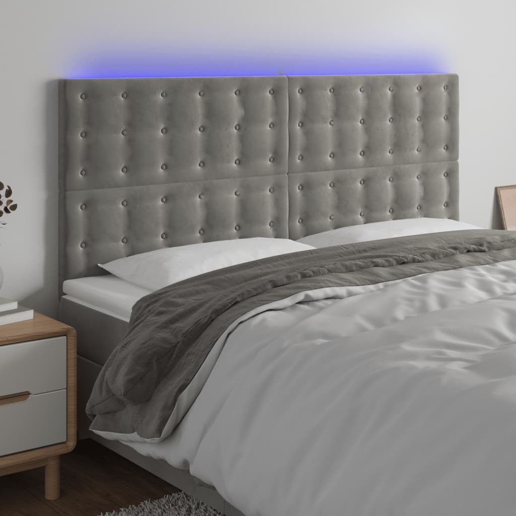 Hoofdbord LED 180x5x118/128 cm fluweel lichtgrijs – afbeelding 1