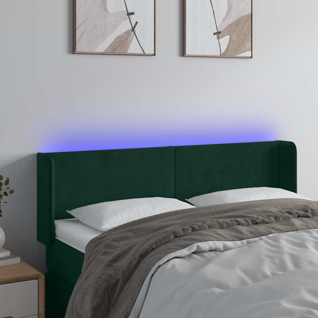 Hoofdbord LED 147x16x78/88 cm fluweel donkergroen