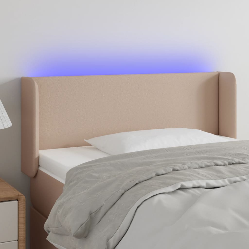Hoofdbord LED 83x16x78/88 cm kunstleer cappuccinokleurig – afbeelding 1