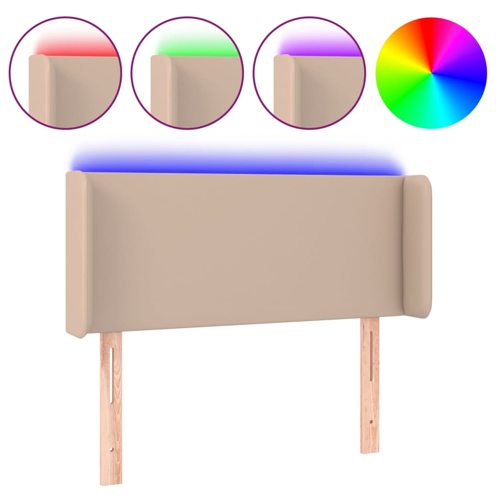 Hoofdbord LED 93x16x78/88 cm kunstleer cappuccinokleurig – afbeelding 2