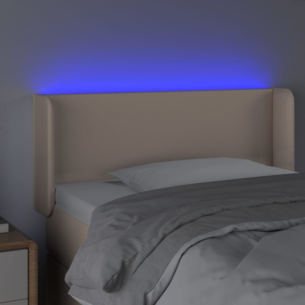Hoofdbord LED 93x16x78/88 cm kunstleer cappuccinokleurig – afbeelding 4