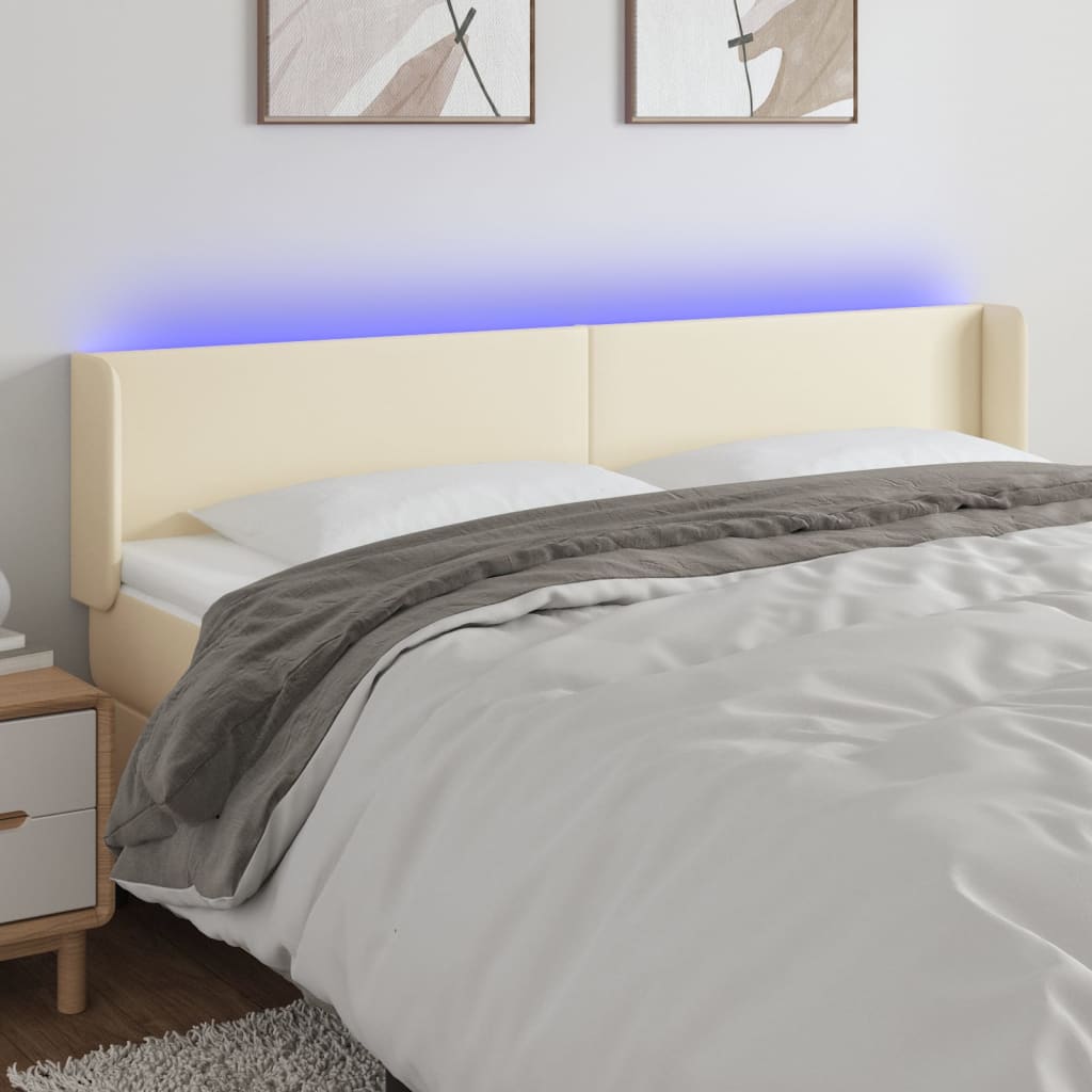 Hoofdbord LED 163x16x78/88 cm kunstleer crèmekleurig – afbeelding 1