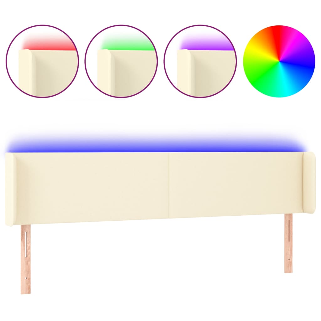 Hoofdbord LED 163x16x78/88 cm kunstleer crèmekleurig – afbeelding 2
