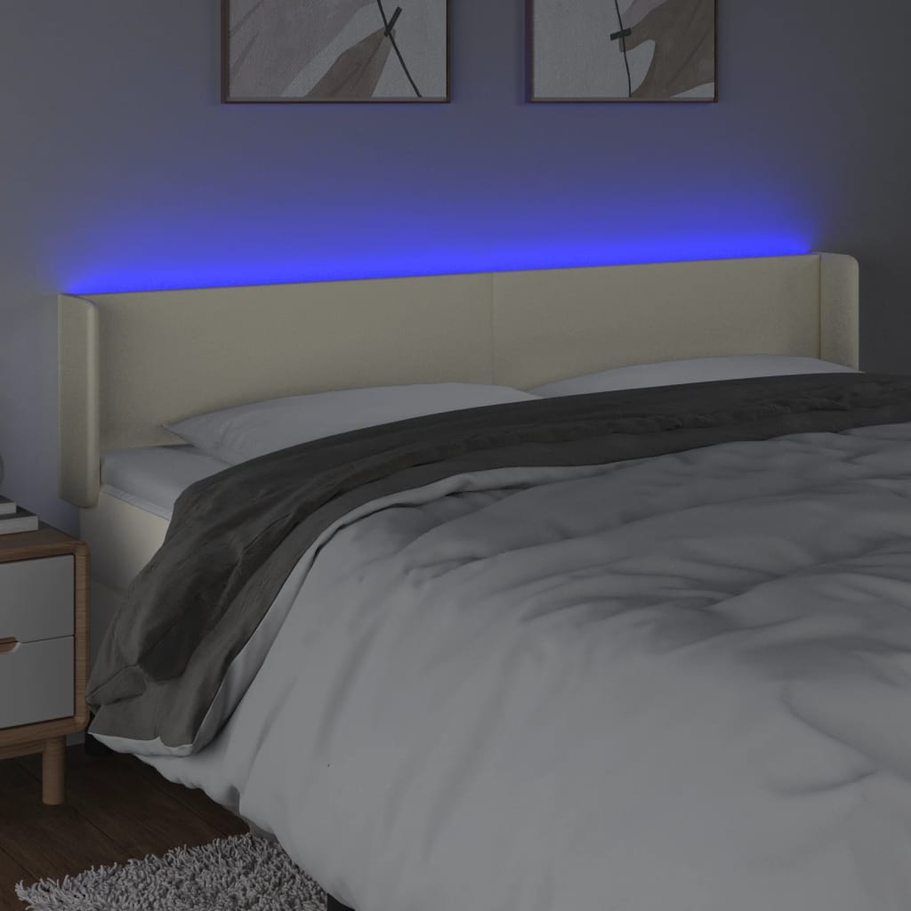 Hoofdbord LED 163x16x78/88 cm kunstleer crèmekleurig – afbeelding 4