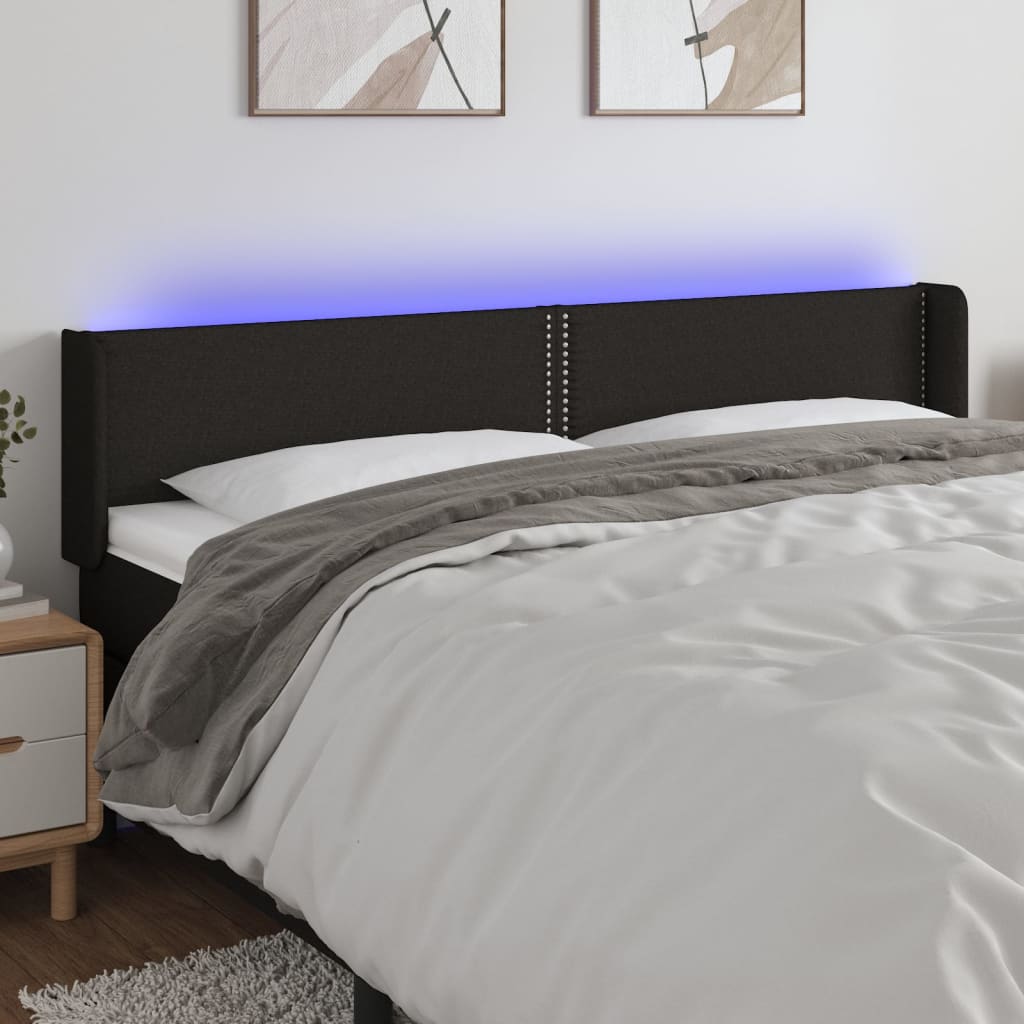 Hoofdbord LED 163x16x78/88 cm stof zwart – afbeelding 1