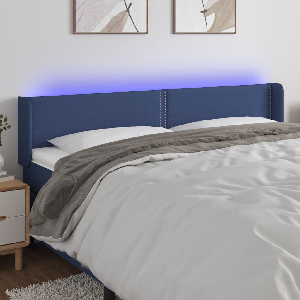 Hoofdbord LED 203x16x78/88 cm stof blauw – afbeelding 1