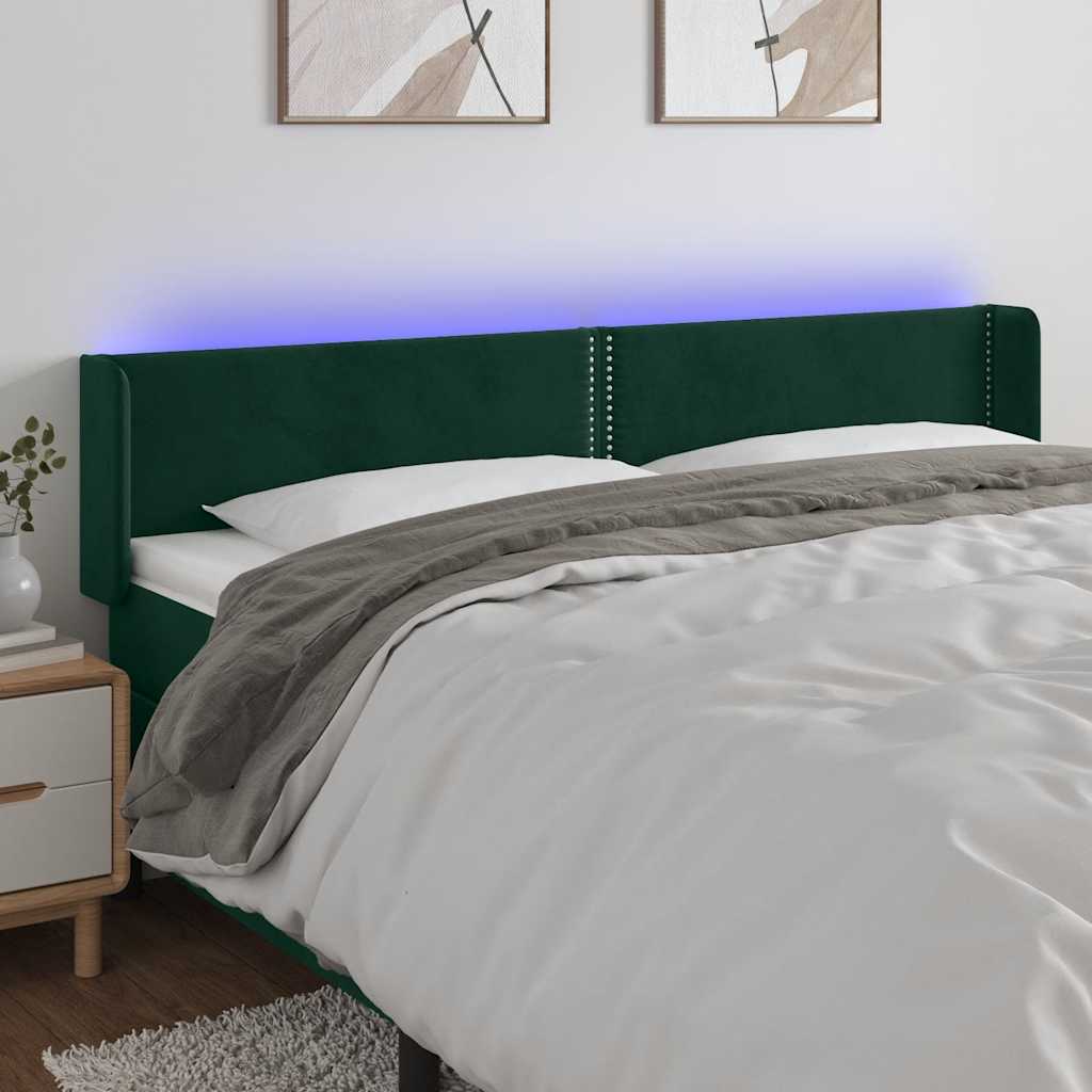 Hoofdbord LED 183x16x78/88 cm fluweel donkergroen – afbeelding 1