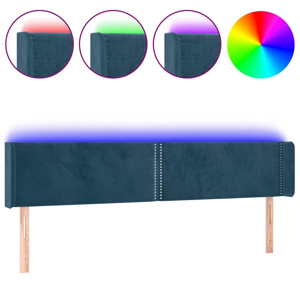 Hoofdbord LED 183x16x78/88 cm fluweel donkerblauw – afbeelding 2