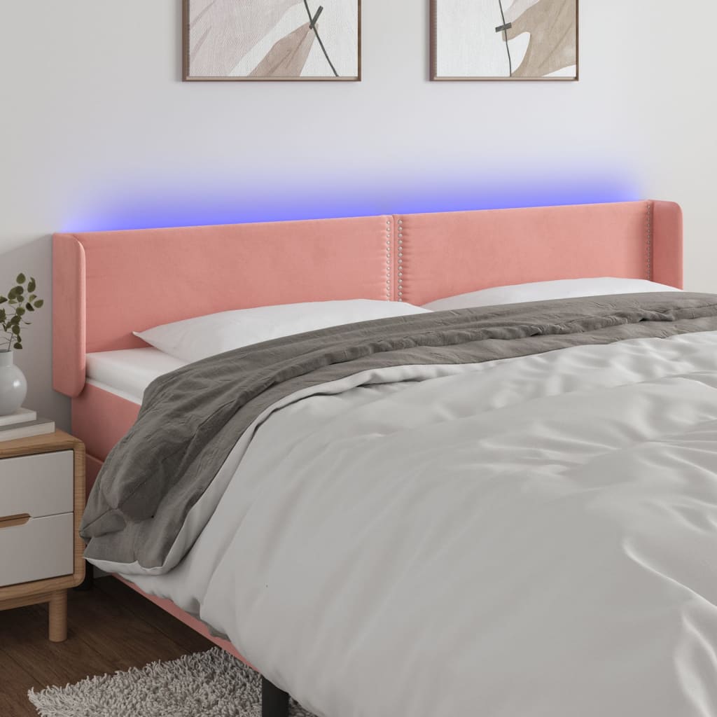 Hoofdbord LED 203x16x78/88 cm fluweel roze – afbeelding 1