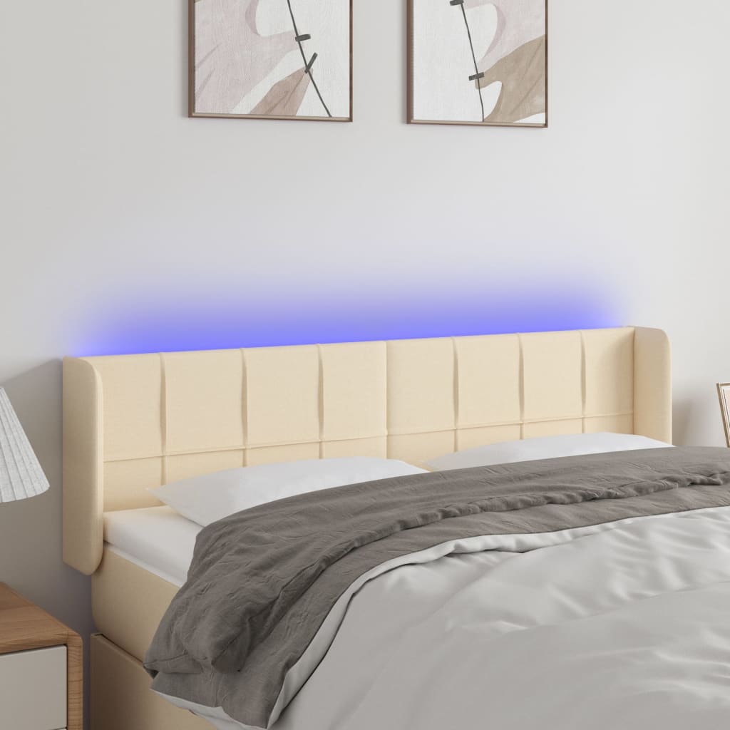 Hoofdbord LED 147x16x78/88 cm stof crèmekleurig