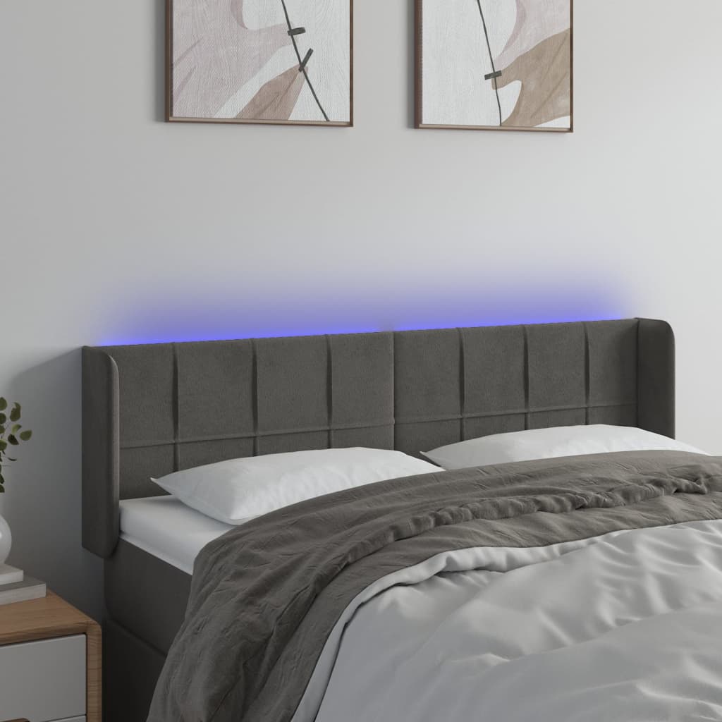 Hoofdbord LED 147x16x78/88 cm fluweel donkergrijs – afbeelding 1