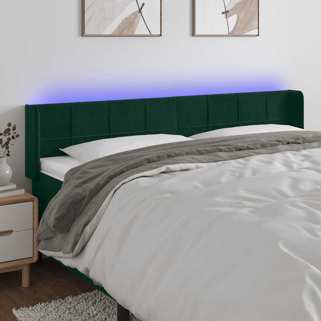 Hoofdbord LED 183x16x78/88 cm fluweel donkergroen – afbeelding 1