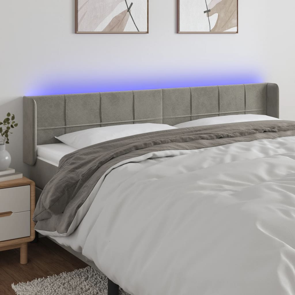 Hoofdbord LED 203x16x78/88 cm fluweel lichtgrijs – afbeelding 1