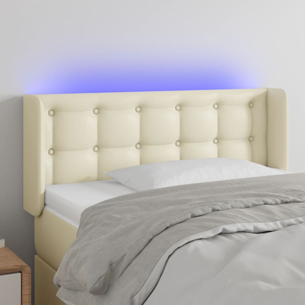 Hoofdbord LED 103x16x78/88 cm kunstleer crèmekleurig – afbeelding 1