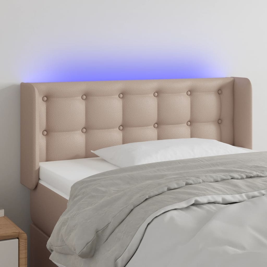 Hoofdbord LED 103x16x78/88 cm kunstleer cappuccinokleurig – afbeelding 1