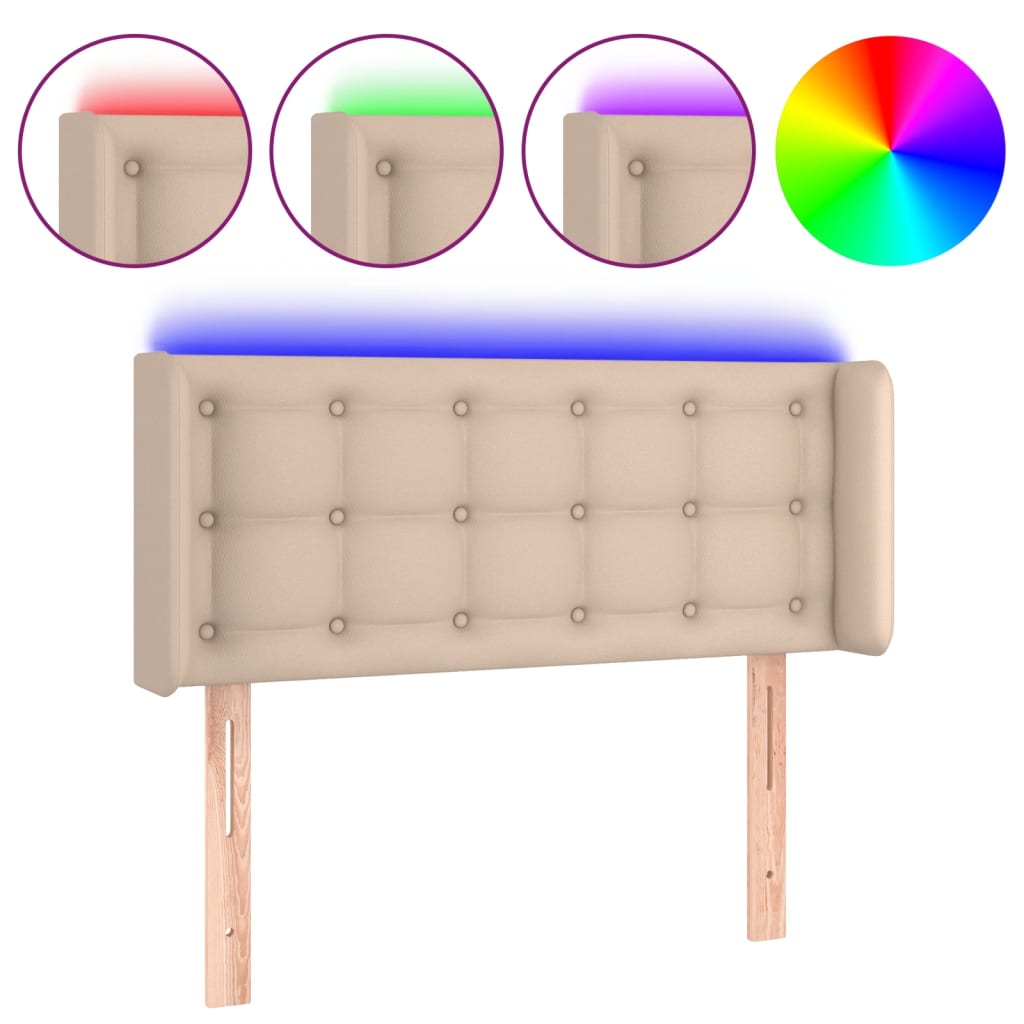 Hoofdbord LED 103x16x78/88 cm kunstleer cappuccinokleurig – afbeelding 2
