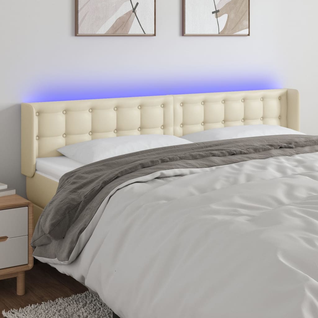 Hoofdbord LED 183x16x78/88 cm kunstleer crèmekleurig – afbeelding 1