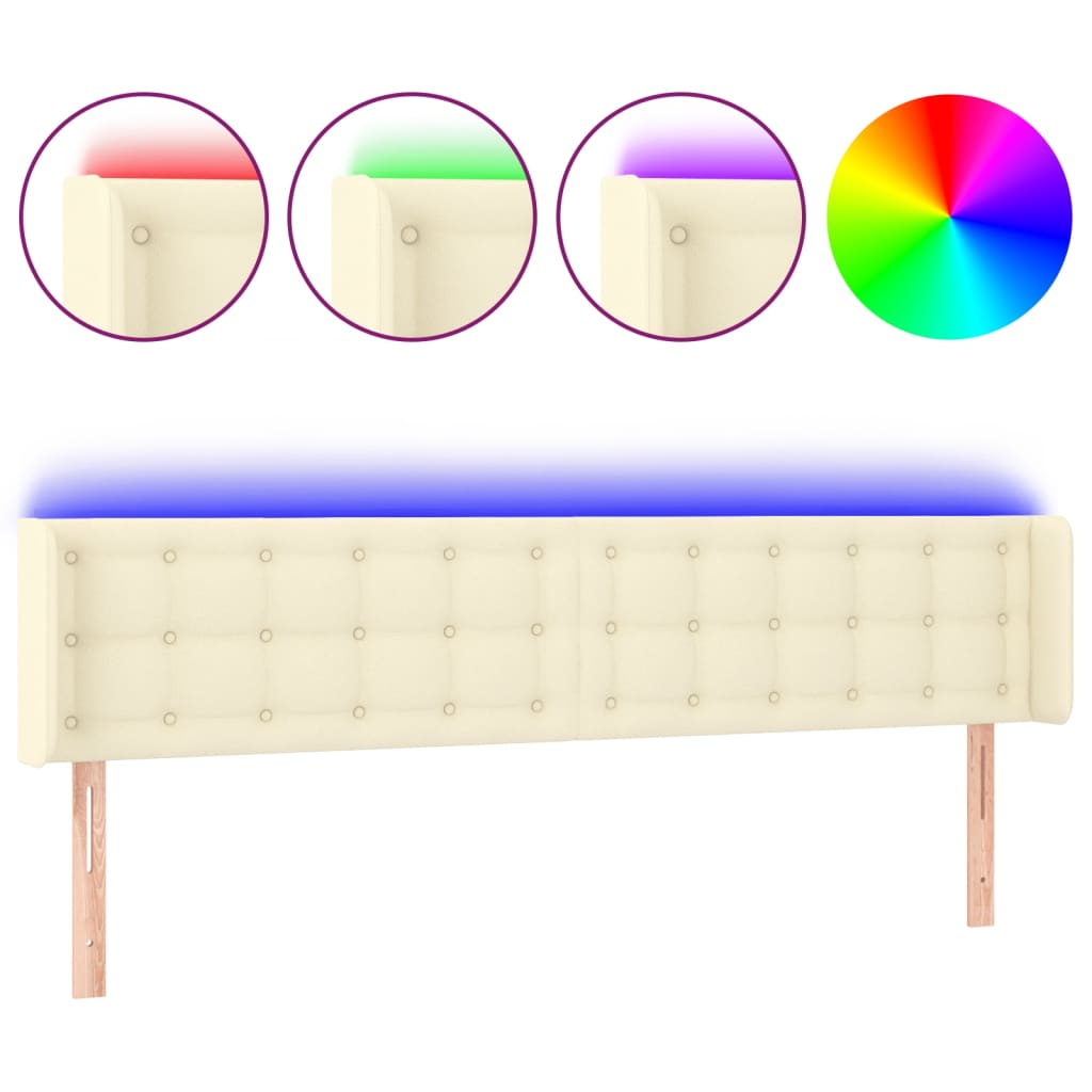 Hoofdbord LED 183x16x78/88 cm kunstleer crèmekleurig – afbeelding 2