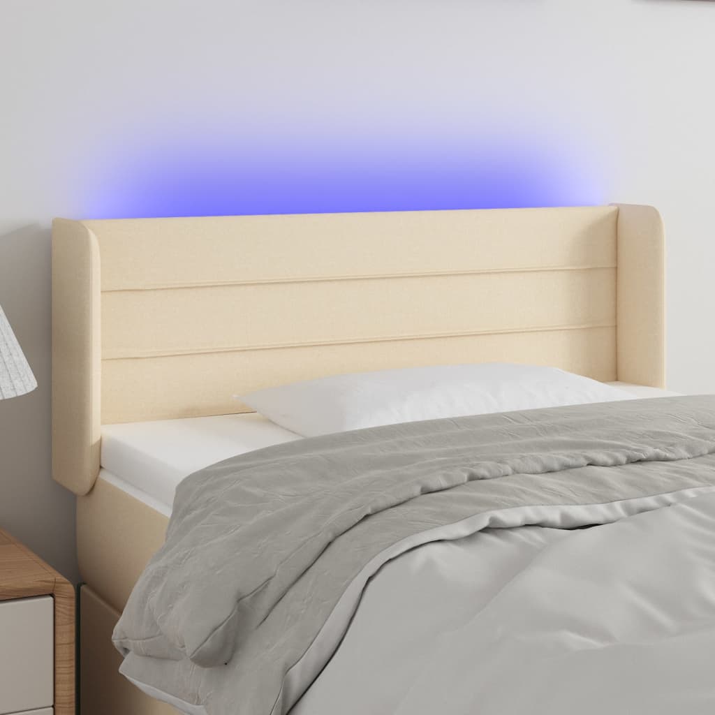 Hoofdbord LED 93x16x78/88 cm stof crèmekleurig – afbeelding 1