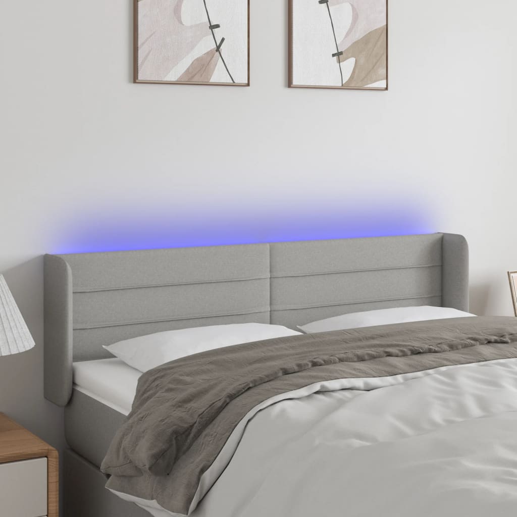 Hoofdbord LED 147x16x78/88 cm stof lichtgrijs – afbeelding 1