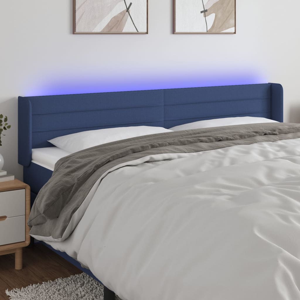 Hoofdbord LED 163x16x78/88 cm stof blauw – afbeelding 1