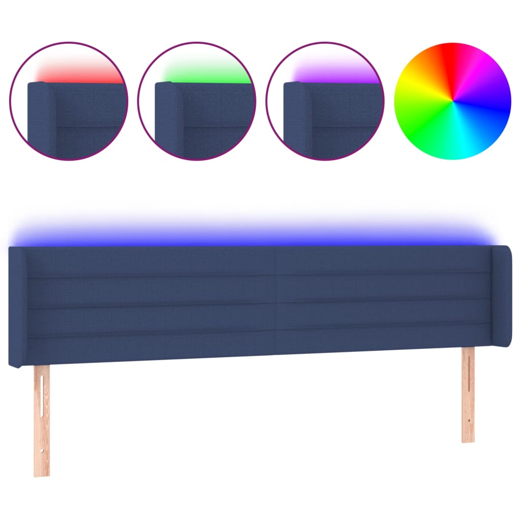 Hoofdbord LED 183x16x78/88 cm stof blauw – afbeelding 2