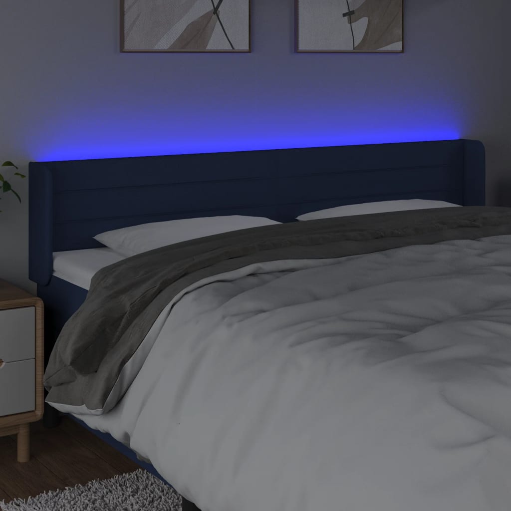Hoofdbord LED 183x16x78/88 cm stof blauw – afbeelding 4
