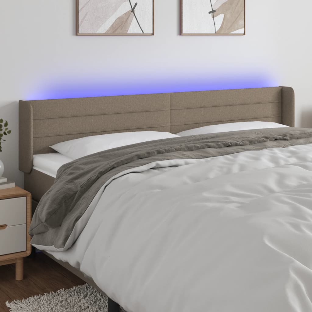 Hoofdbord LED 203x16x78/88 cm stof taupe – afbeelding 1