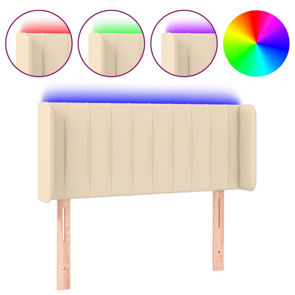 Hoofdbord LED 103x16x78/88 cm stof crèmekleurig – afbeelding 2