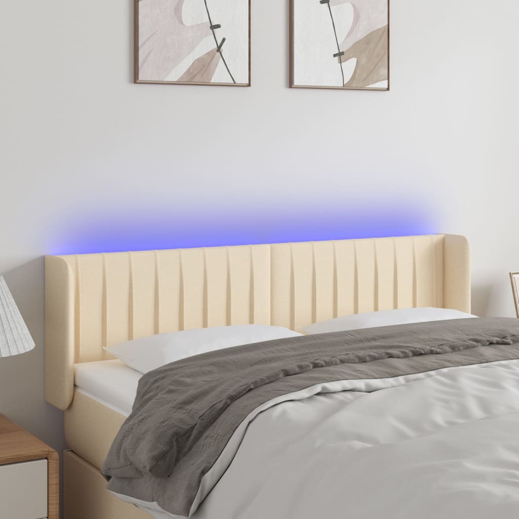 Hoofdbord LED 147x16x78/88 cm stof crèmekleurig – afbeelding 1