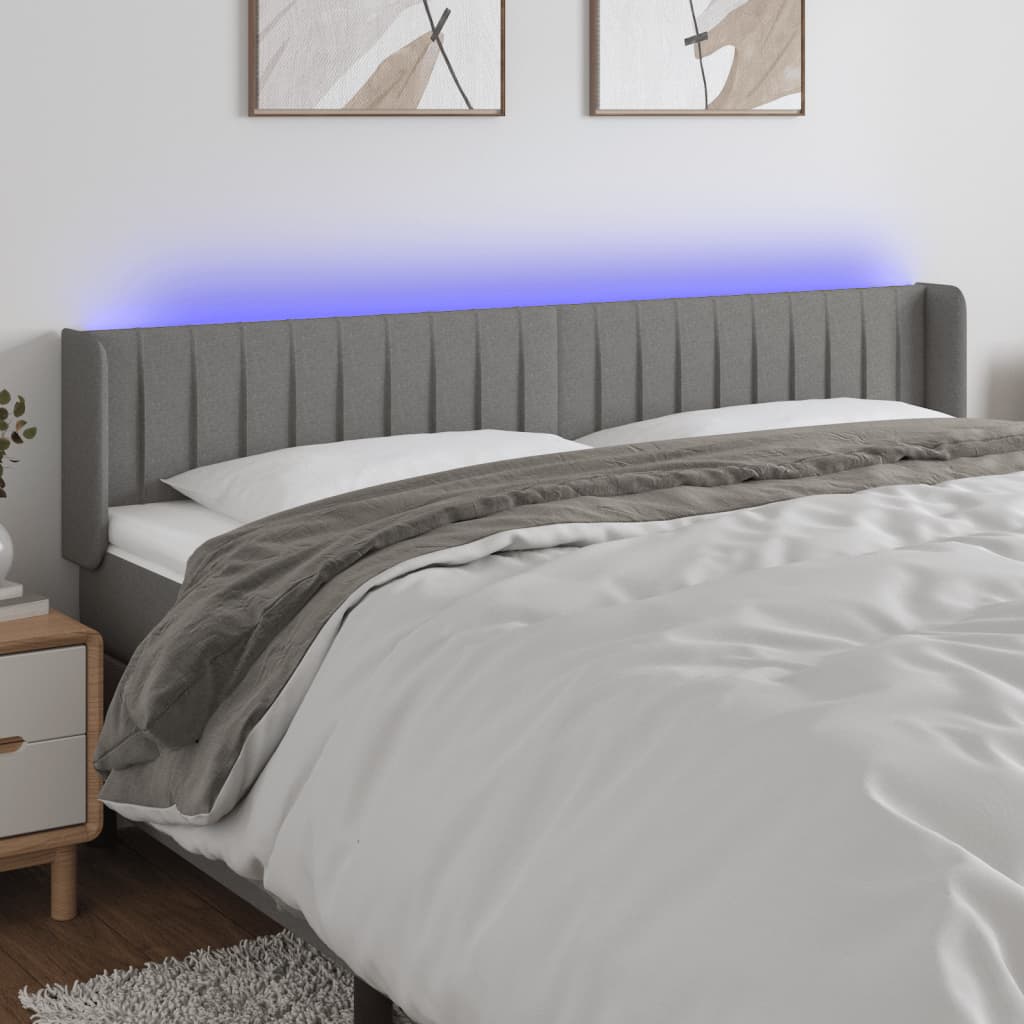 Hoofdbord LED 163x16x78/88 cm stof donkergrijs – afbeelding 1