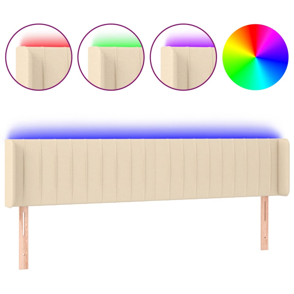 Hoofdbord LED 163x16x78/88 cm stof crèmekleurig – afbeelding 2