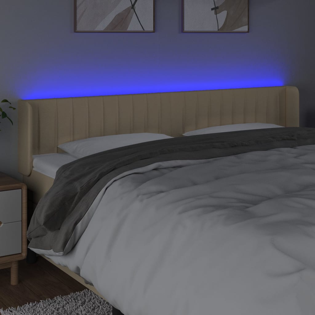 Hoofdbord LED 163x16x78/88 cm stof crèmekleurig – afbeelding 4