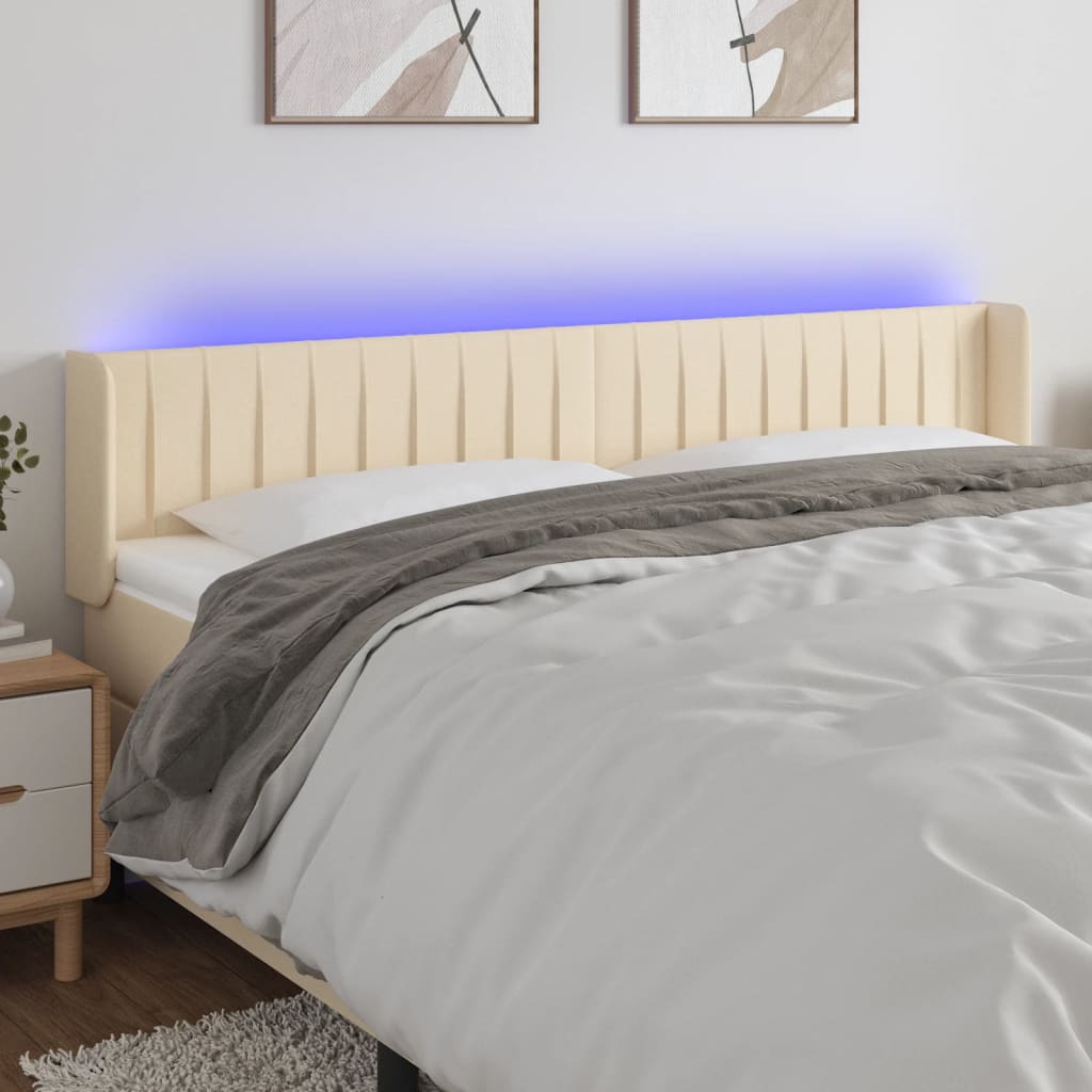 Hoofdbord LED 183x16x78/88 cm stof crèmekleurig