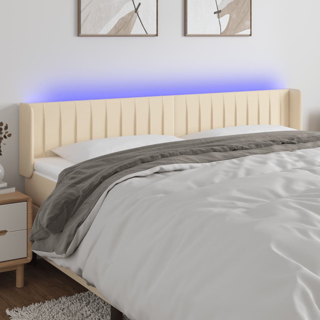 Hoofdbord LED 203x16x78/88 cm stof crèmekleurig – afbeelding 1