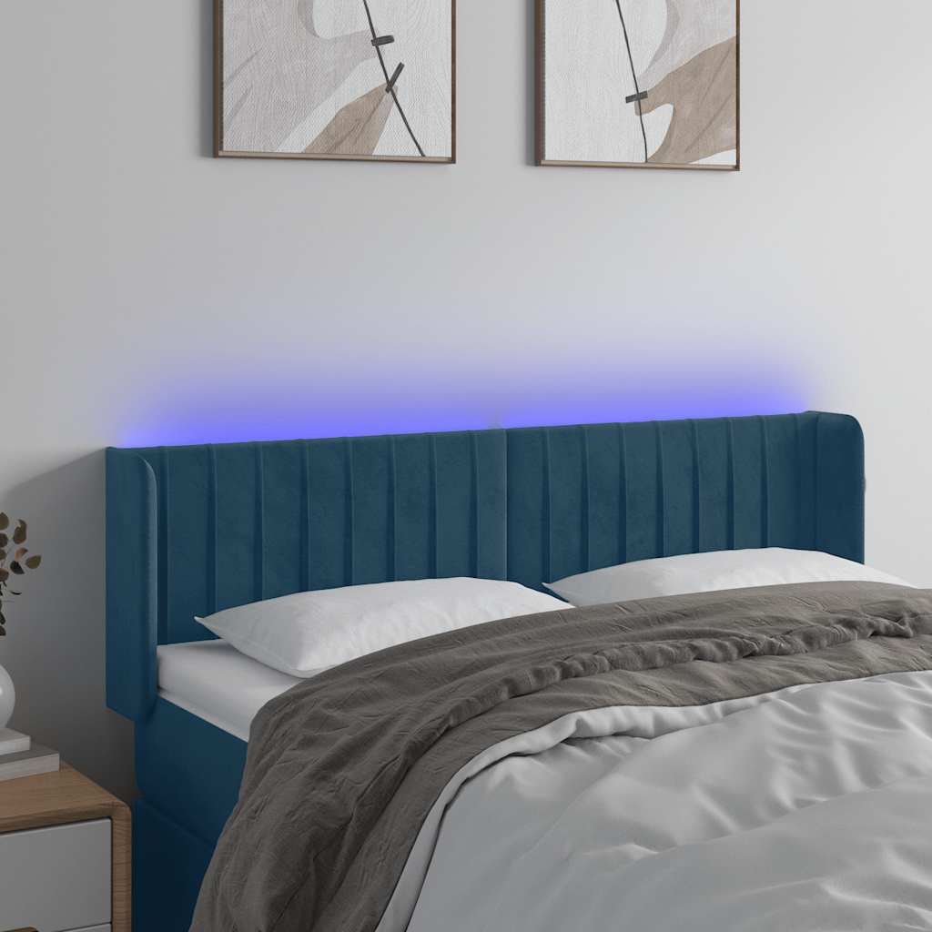 Hoofdbord LED 147x16x78/88 cm fluweel donkerblauw – afbeelding 1