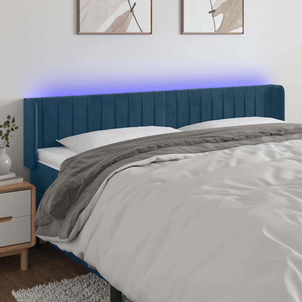 Hoofdbord LED 163x16x78/88 cm fluweel donkerblauw