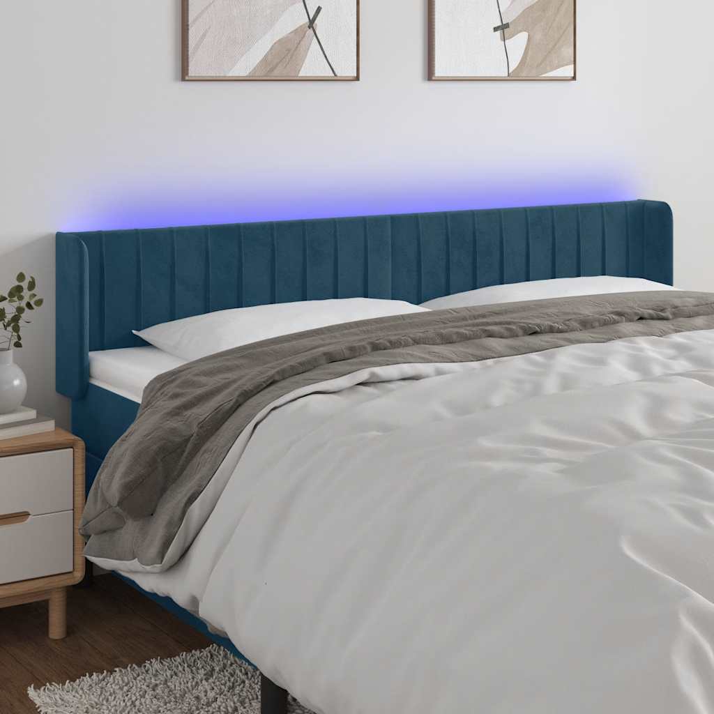 Hoofdbord LED 203x16x78/88 cm fluweel donkerblauw – afbeelding 1